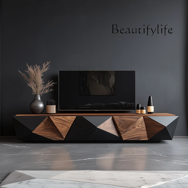 

Nordic solid wood TV cabinet living room floor storage cabinet creative geometric three-dimensional decorative cabinet