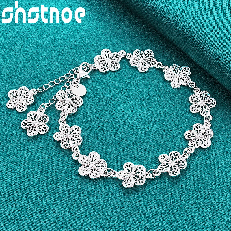 

Original 925 Sterling Silver Full Flower Chain Bracelet For Women Fashion Party Engagement Wedding Birthday Gift Charm Jewelry