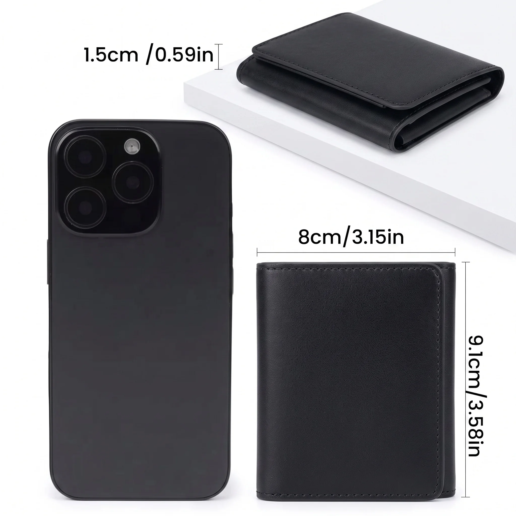 Pomelo Best Mens Genuine Leather Ultra Thin Trifold Wallet Black