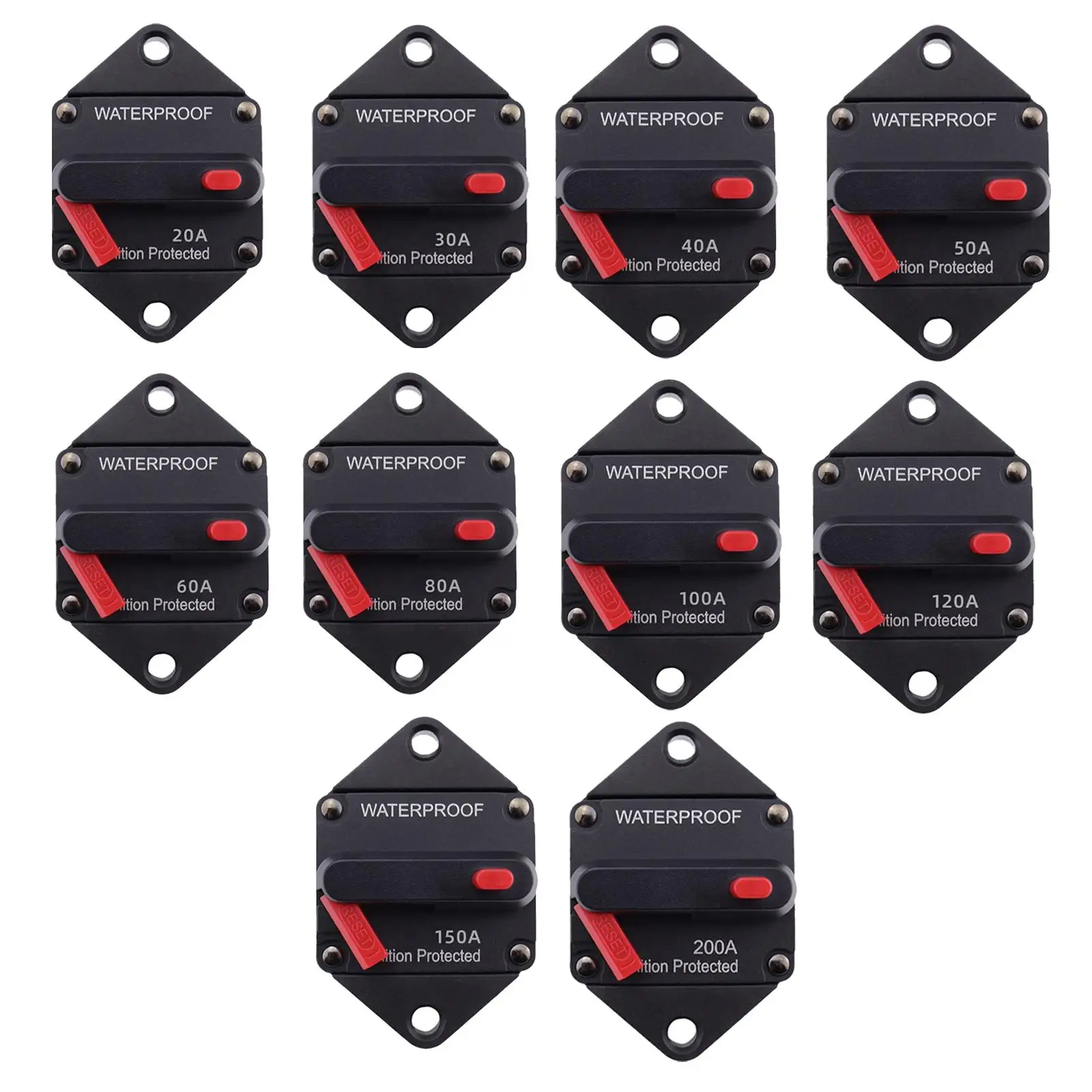 Circuit Breaker Waterproof Maximum Voltage 48V Professional Universal with Manual Reset for RV, Marine, Car Audio, Trolling