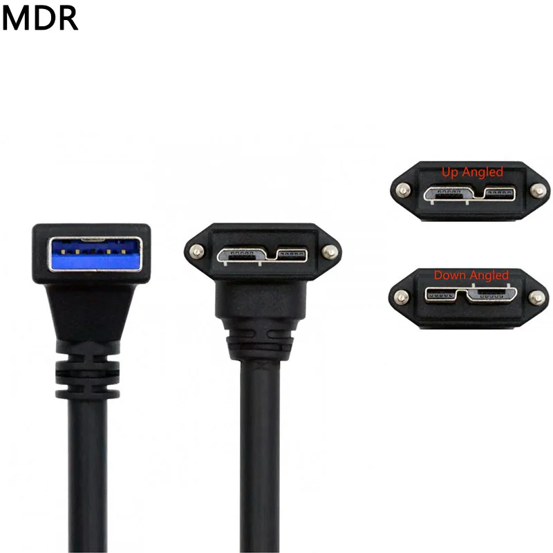 

MDR 90 Degree USB 3.0 A Male to Micro-B 3.0 Plug Down Angled Locking Screw Panel Cable 25cm