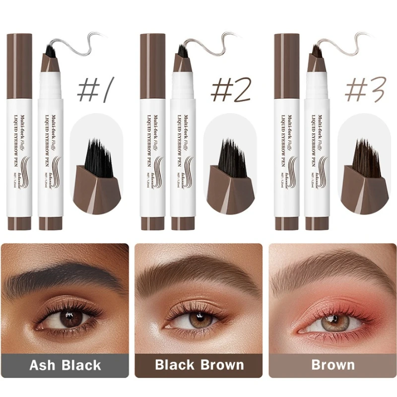Feathery Liquid Eyebrow Pen: MultiBrush Design for Waterproof, Smudge-Proof & Long-Lasting Brows with Microblading Effect