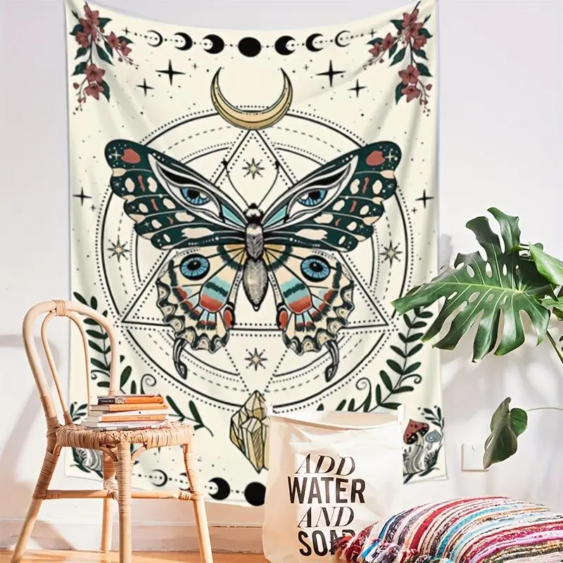 VIKAMA Retro Butterfly Moon Phase Hexagram Mysterious Tarot Tapestry Hanging Cloth Trendy Cool Wall Decoration Room Decoration