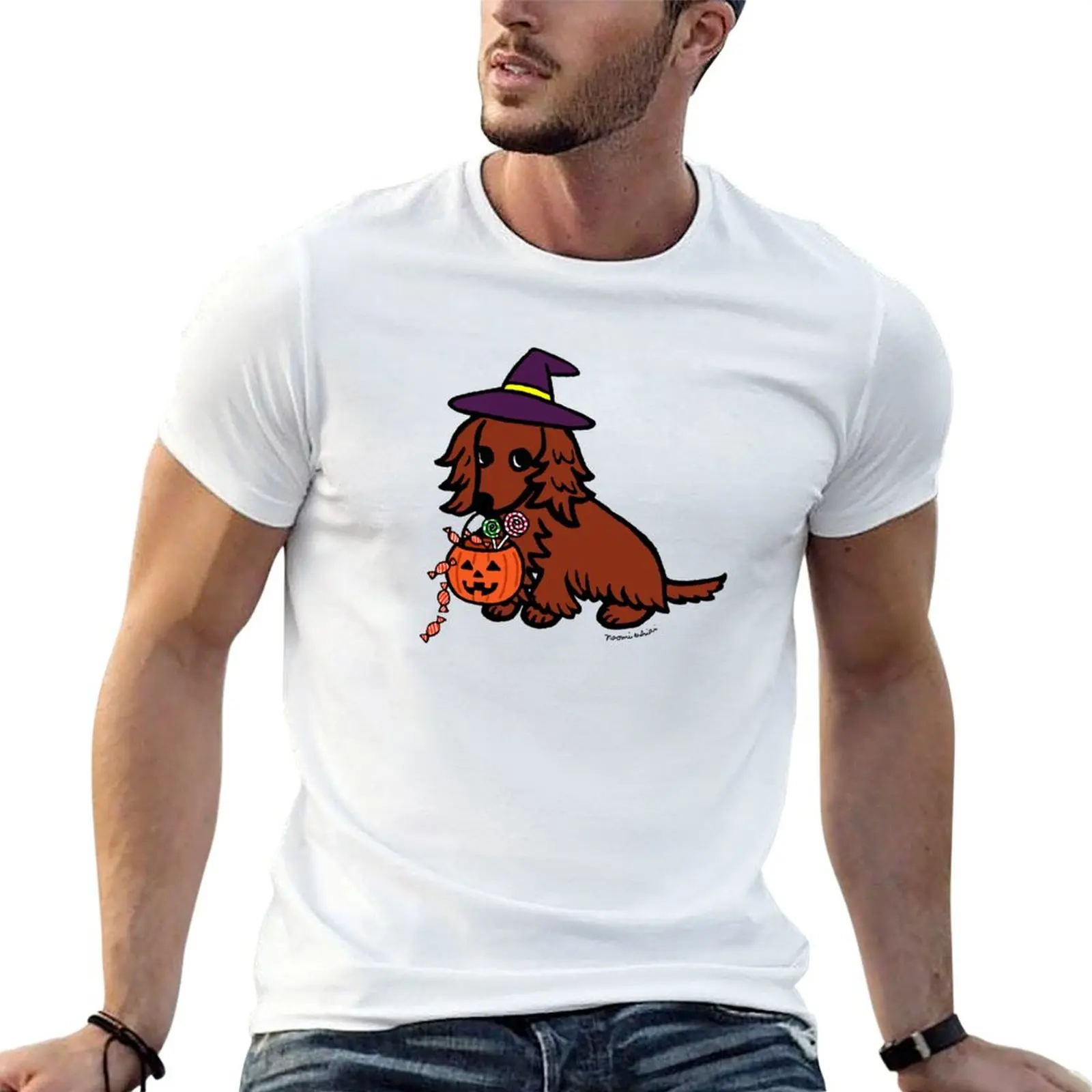 

shirt Hat t Witch's men Cute Halloween 100% shirt cotton t T-Shirt plain man Dachshund