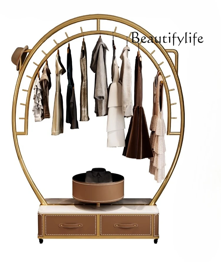 

Stainless steel new high-end removable coat rack bedroom designer saddle leather storage floor hanger