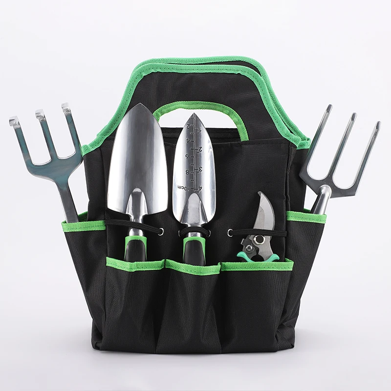 

9 Pcs Complete Garden Tools Set Ergonomic Gardening Hand Tools Kit Includes Weeder, Pruner, Transplanter, Trowel, Rake, Bag