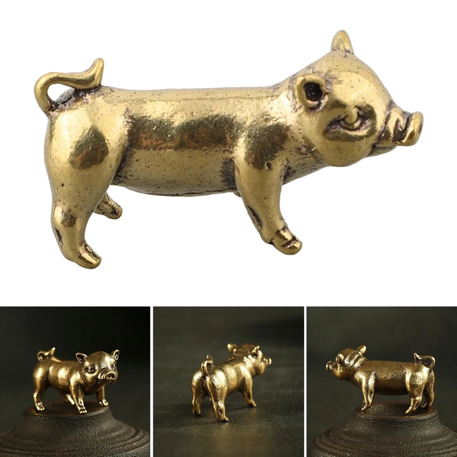 중국 십이지 돼지 펜던트, 순수 황동 장식품, 브라스웨어, 홈 장식, 3.3x1.7cm, 1 개