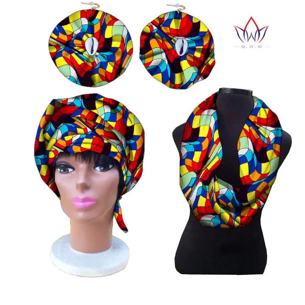 2023 African Headscaft Ankara Earrings Scaft Set African Matching Headcaft Africa Wax Print Cotton Earrings Nigeria WYB108