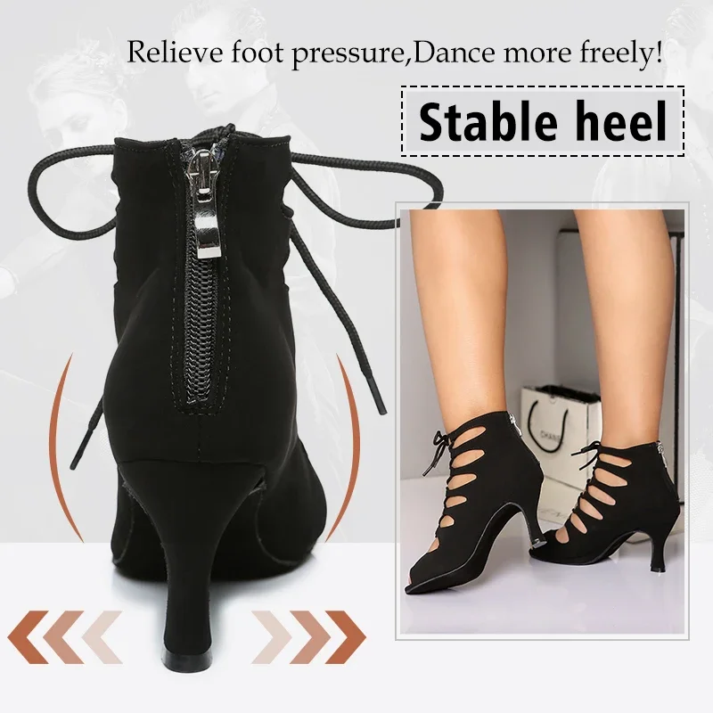 Women Lace-UP Latin Dance Shoes High Heels Ballroom Tango Dancing Boots Open Toes Soft Soles Party/Casual Dance Shoes