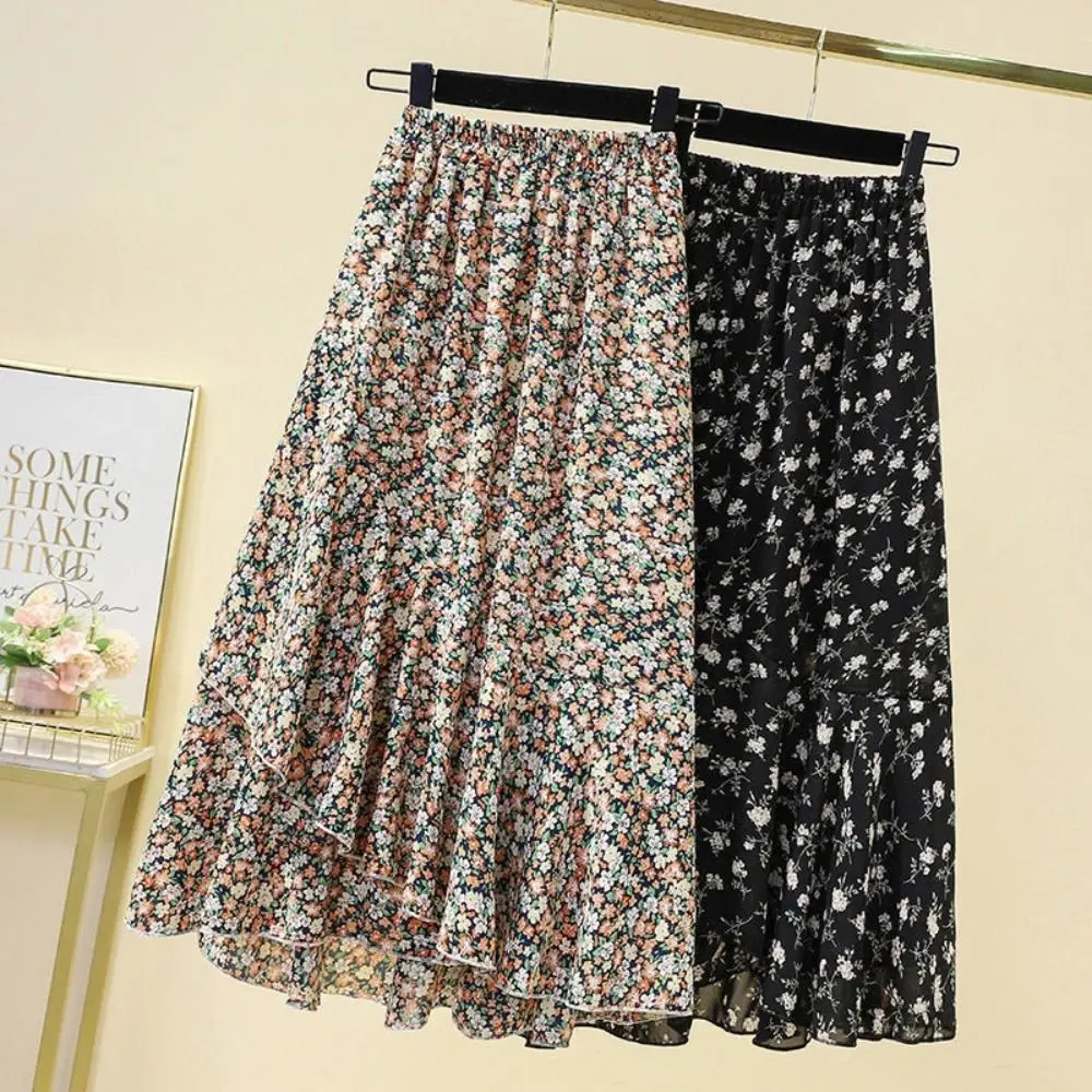 Floral Print A-Line Skirt Polyester Fabric Slim Fit Maxi Skirt Summer Fabric Conceal Hip Design Plus Size Skirt Streetwear