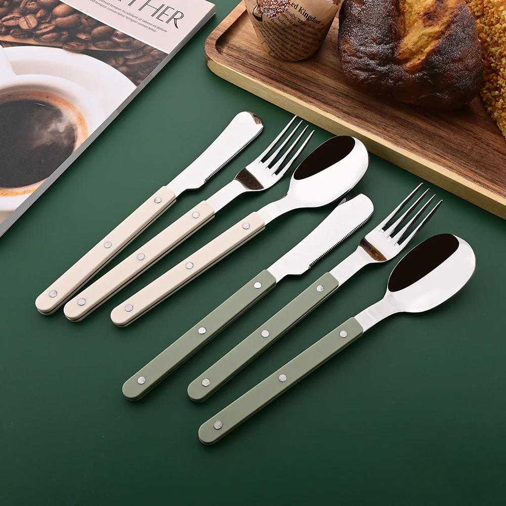 16/24Pcs New Design Acrylic Handle Rivets Decoration Dinnerware Set Stainless Steel Mirror Handy Cutlery Utensils For Kitchen