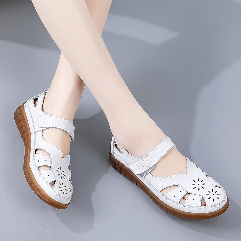 Sandals Summer Breathable Leather Slippers Women Fashion Non-Slip Casual Roman Shoes Ladies Sandals on Sale Off White Shose image 4