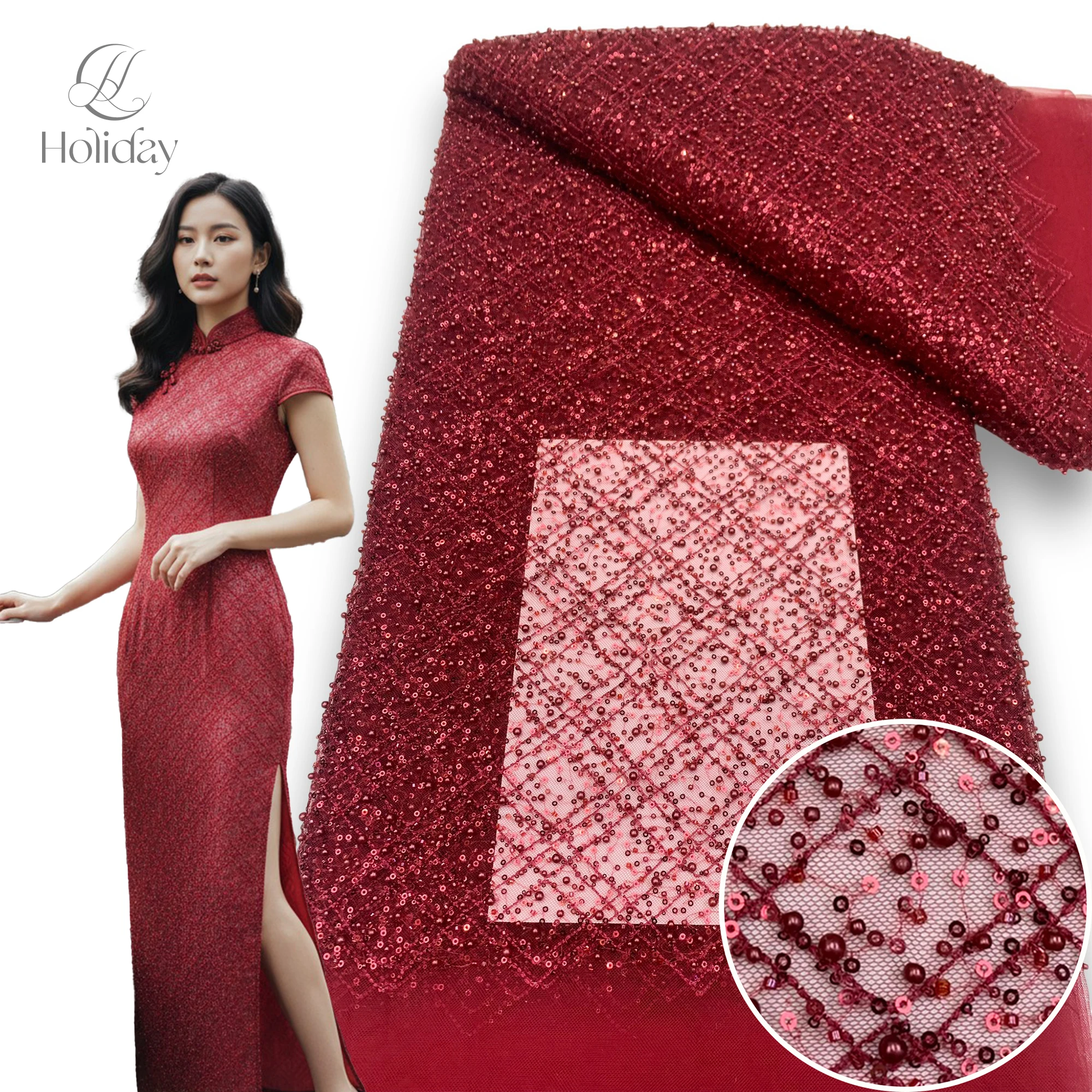 

2026 new lace fabric， High-Quality Sequin & Bead Fabric Trim, Mesh Glitter Embellishments for DIY Craft Decoration