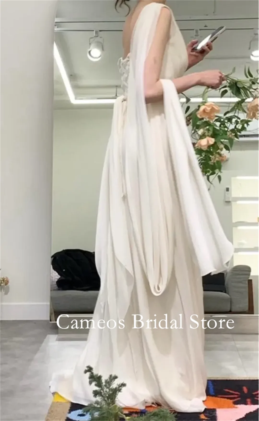 SONDR Customized Sheath Wedding Dresses Sleeveless One-Shoulder Korea Satin Chiffon A-Line Brides Gowns Women Bridal Dresses