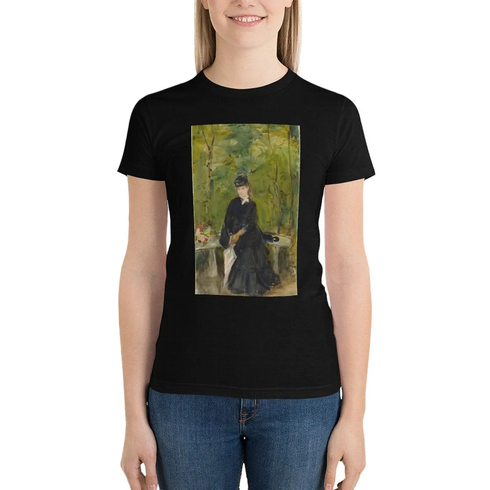 Berthe Morisot. De Zus Van De Kunstenaar Edma Zittend In Een Park, 1864 T-Shirt Zomerblouse Plus Maten Blanco Dames T-Shirt