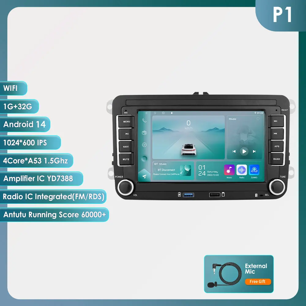 Carplay 4G + WIFI 2 Din Android Auto Multimedia Speler voor VW Volkswagen Skoda Octavia Golf 5 6 Touran Passat B6 Polo Jetta MK5 MK6