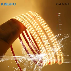 2835 LED Strip Light 220v Blue/Red/Yellow/Green Waterproof 120LED 2Pin Wire Flex Ribbon Tape Adhesive Cabinet Wardrobe Home Deco