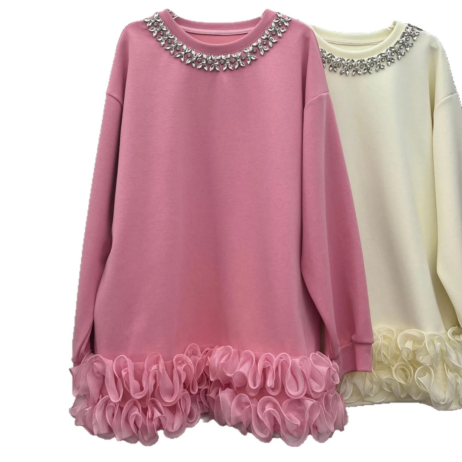 SuperAen 2025 خريف جديد المرأة فضفاضة س الرقبة الماس الشاش تكدرت تقسم بلوزات بأكمام طويلة بلوزات الموضة وغير رسمية #6