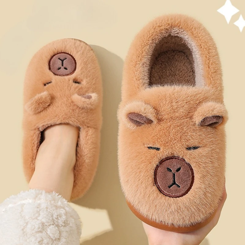 Cute Capybara Cotton Slippers For Women Men Autumn Winter Lovely House Shoes Warm Plush Anti-slip Couples Home Fluffy Slipper