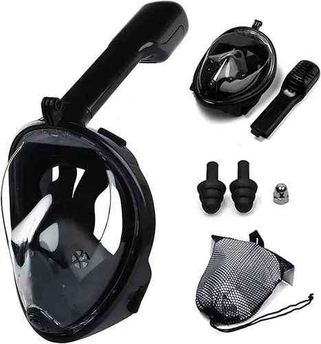 Máscara de snorkel de cara completa con soporte de cámara desmontable, máscara de snorkel para natación y buceo, visión amplia, antiniebla, antifugas para adultos
