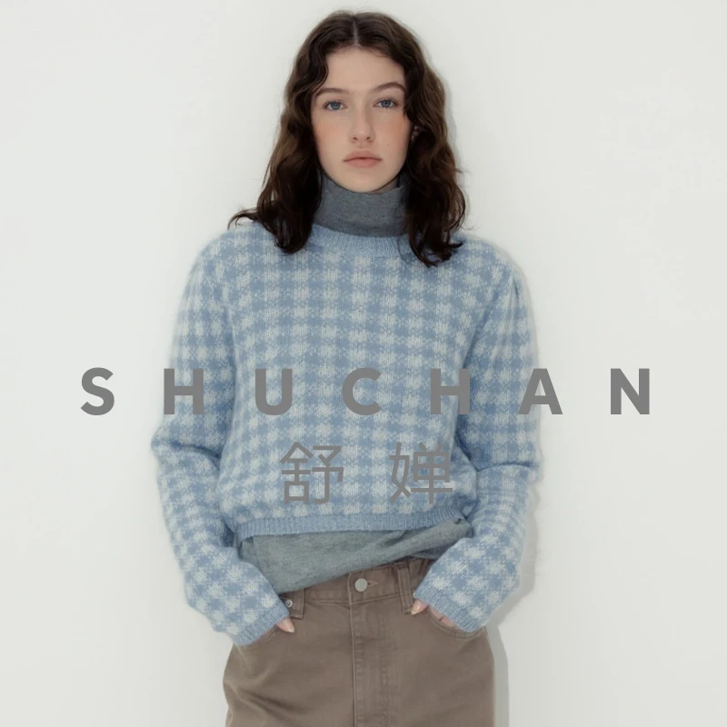 

Клетчатый свитер женский, осень-зима 2021, новый дизайн, свободный шерстяной вязаный свитер, женский толстый