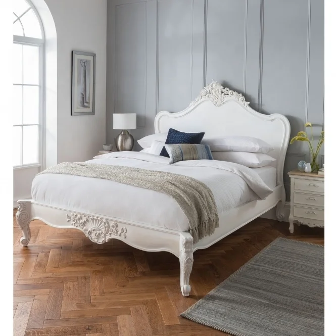 

* High Quality Modern French Solid Wood Handmade Carved King/Queen Bed Double Wall Bed for Bedroom White Color for Home Use