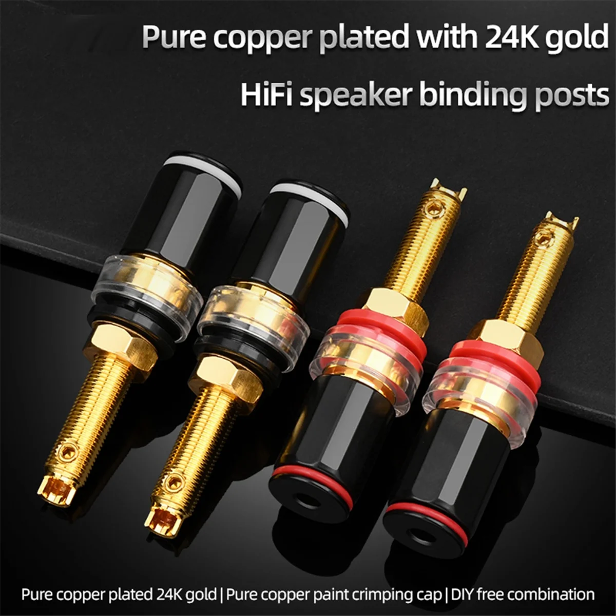 4Pcs Hifi Speaker Terminal Binding Post Pure Copper Gold Plated Amplifier Connector for Female Banana Jack Plug