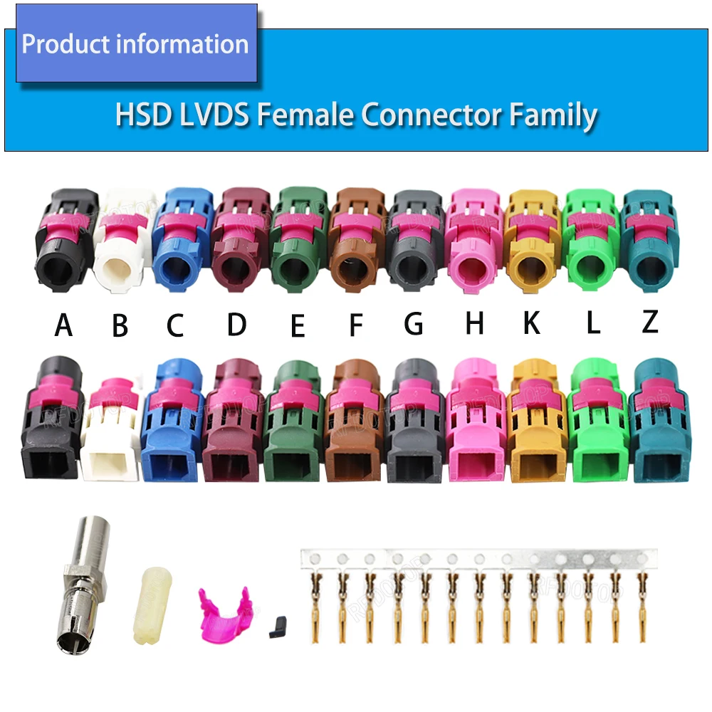 Superior Quality HSD LVDS 4 Pin Connector Code A/B/C/D/E/F/G/H/K/L/Z Type Right Angle Female Crimp for 4 Core Coaxial Cable