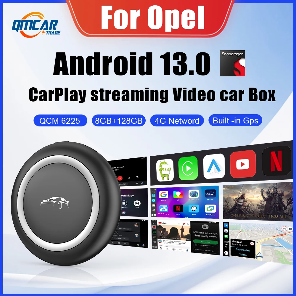 

Беспроводной Carplay Android Авто Android 13 QCM6225 адаптер для Youtube Netflix для Opel ADAM Astra Corsa Insignia Карл МОККА Зафира