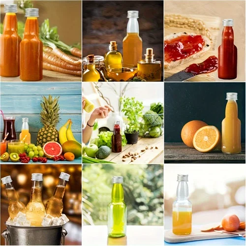 Imagen 2 del producto 48 Uds Mini botellas de licor reutilizables Mini botellas de plástico PET 25ml (0,85 Fl Oz) botella de espíritu con tapón de rosca negro, embudo de líquido