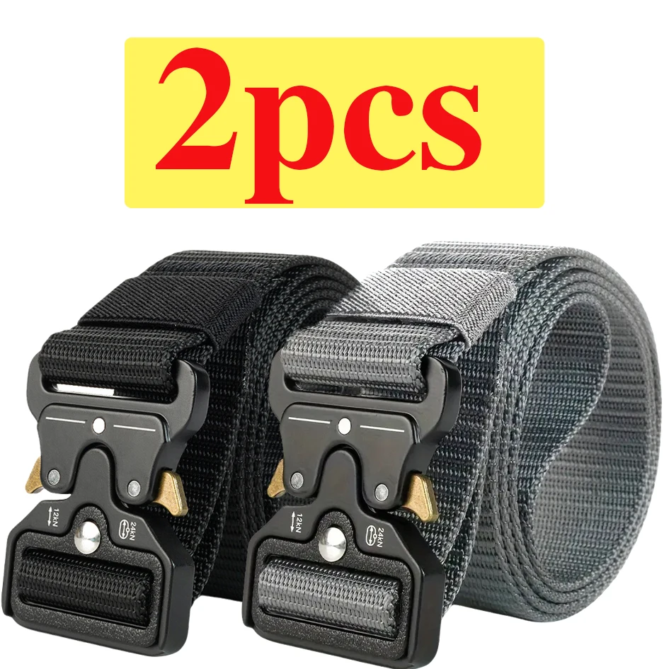 2er-Pack Herren Taktischer Gürtel, Outdoor-Sport-Trainingsgürtel mit Schnellverschluss und Symmetrischer Schnalle, Unisex Multifunktionaler Langlebiger Gürtel