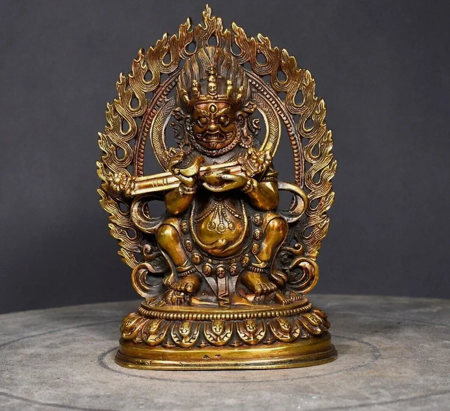 

6.3"Antique Tibet Tibetan Buddhism temple Bronze gilt Mahakala Buddha statue