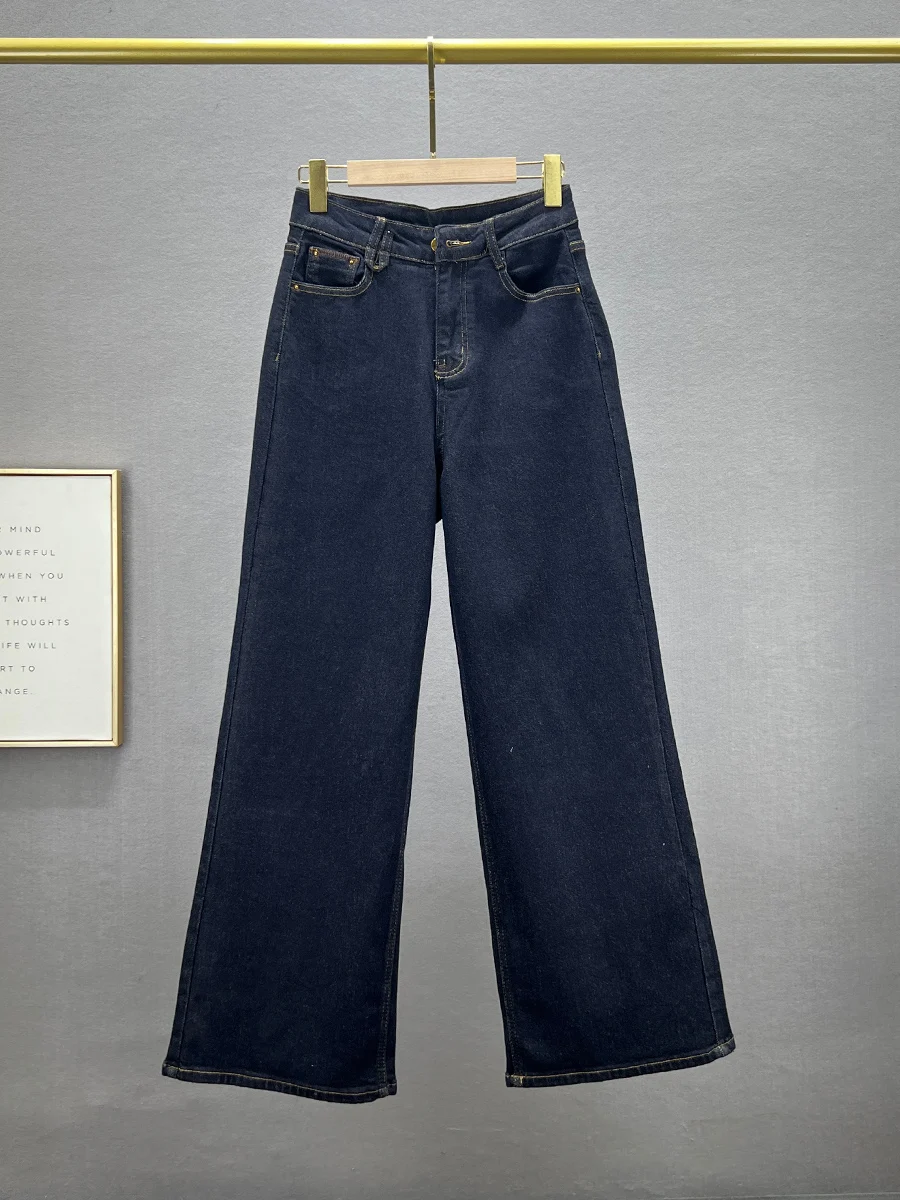 

Джинсы с высокой талией и широкими штанинами, женские свободные брюки в пол, хлопковые эластичные джинсовые брюки, осенняя одежда, эффект похудения