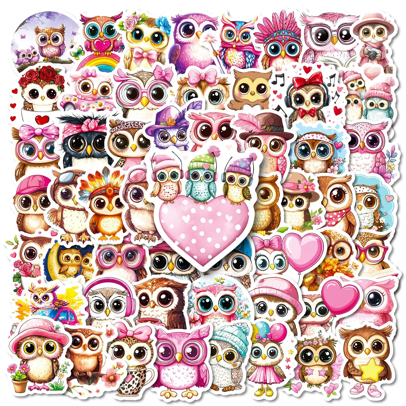 

10/56PCS Cute Pink Big Eye Owl Graffiti Stickers Funny Animal Bird Decoration Decals DIY Fridge Laptop Guitar Car Bike Kids Toy