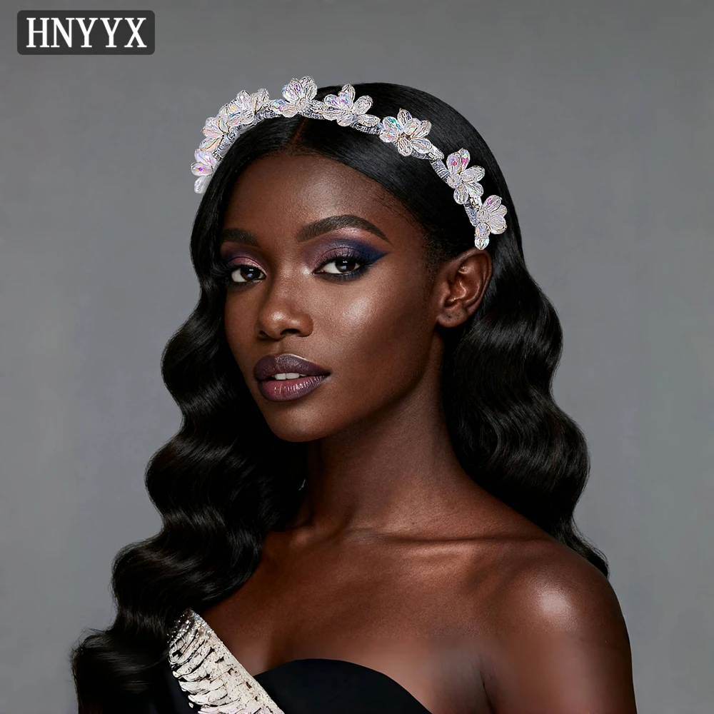 

HNYYX Bridal Crystal Flowers Headband Trendy Korean Hair Hoop Elegant Girls Headdresses Daily Simple Wavy Hair Accessories A400