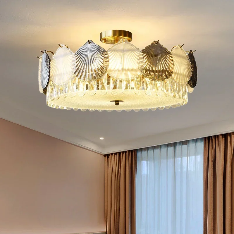 Shell Crystal Frans Modern Design Creatieve Led Plafond Kroonluchter Voor Woonkamer Slaapkamer Restaurant Lamp Ijzer