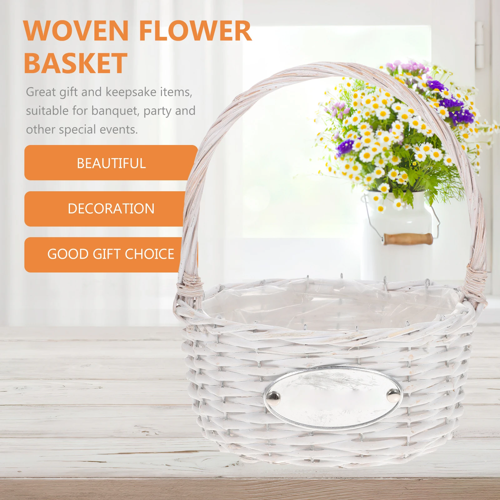 Wicker Flower Basket White Portable Bride Wedding Storage Container Photo Props Home Decor Fruit Baskets Household Collection