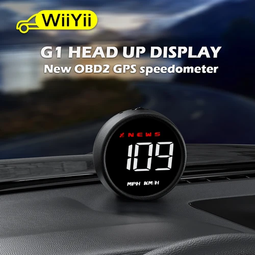 WiiYii G1 자동차 HUD OBD2 GPS 온보드 컴퓨터 디지털 헤드 업 디스플레이, 자동 속도계 속도 앞 유리 프로젝터 모든 자동차에 적합