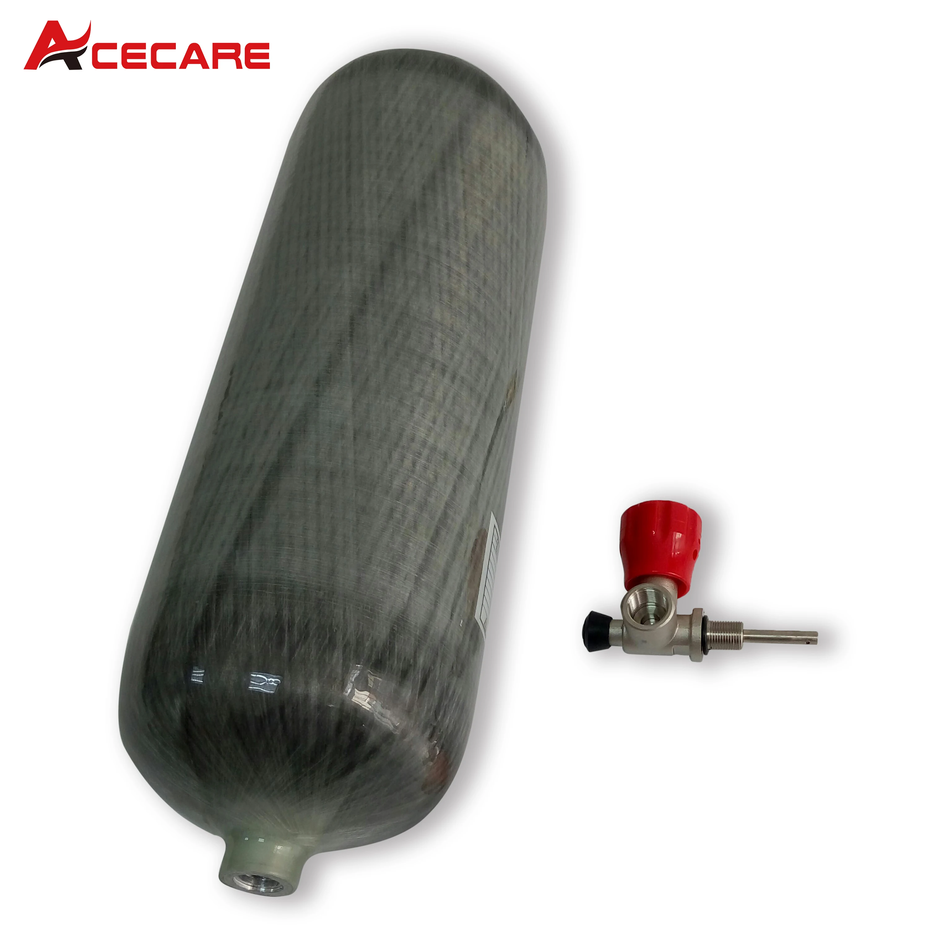 Acecare 9L اسطوانة من ألياف الكربون 300bar 4500psi 30mpa ارتفاع ضغط خزان الهواء مع صمام قياس لغوص السكوبا