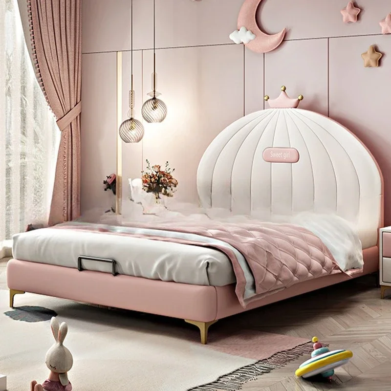 Children's bed Soft bag leather bed Teen children's  Boys and girls Solid wood soft bag single  Children's