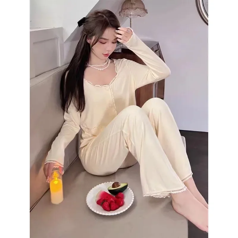 Spring and Autumn Set Small Fragrant Wind Sweet Home Clothes Can Be Worn Outside Sleepwear Modal Pure Cotton Pajamas Women