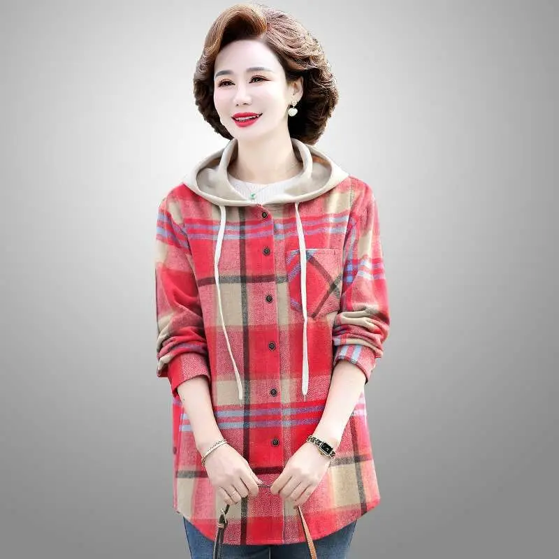 

Cleanfit Plaid Long Sve irt for Middle-aged Women Durable Polyester Fabric Thin Sle Spring Summer Faion Ladies' irt