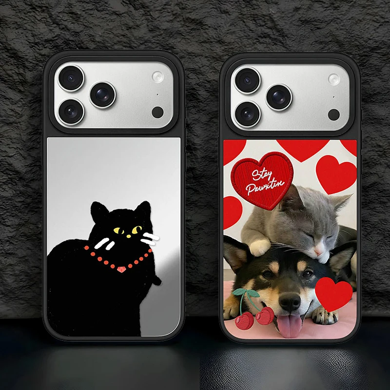 

Cat Dog Love Mirror Surface Magnetic Phone Cover for IPhone 12 13 14 15 16 17 Pro Max Case for IPhone 17 Air