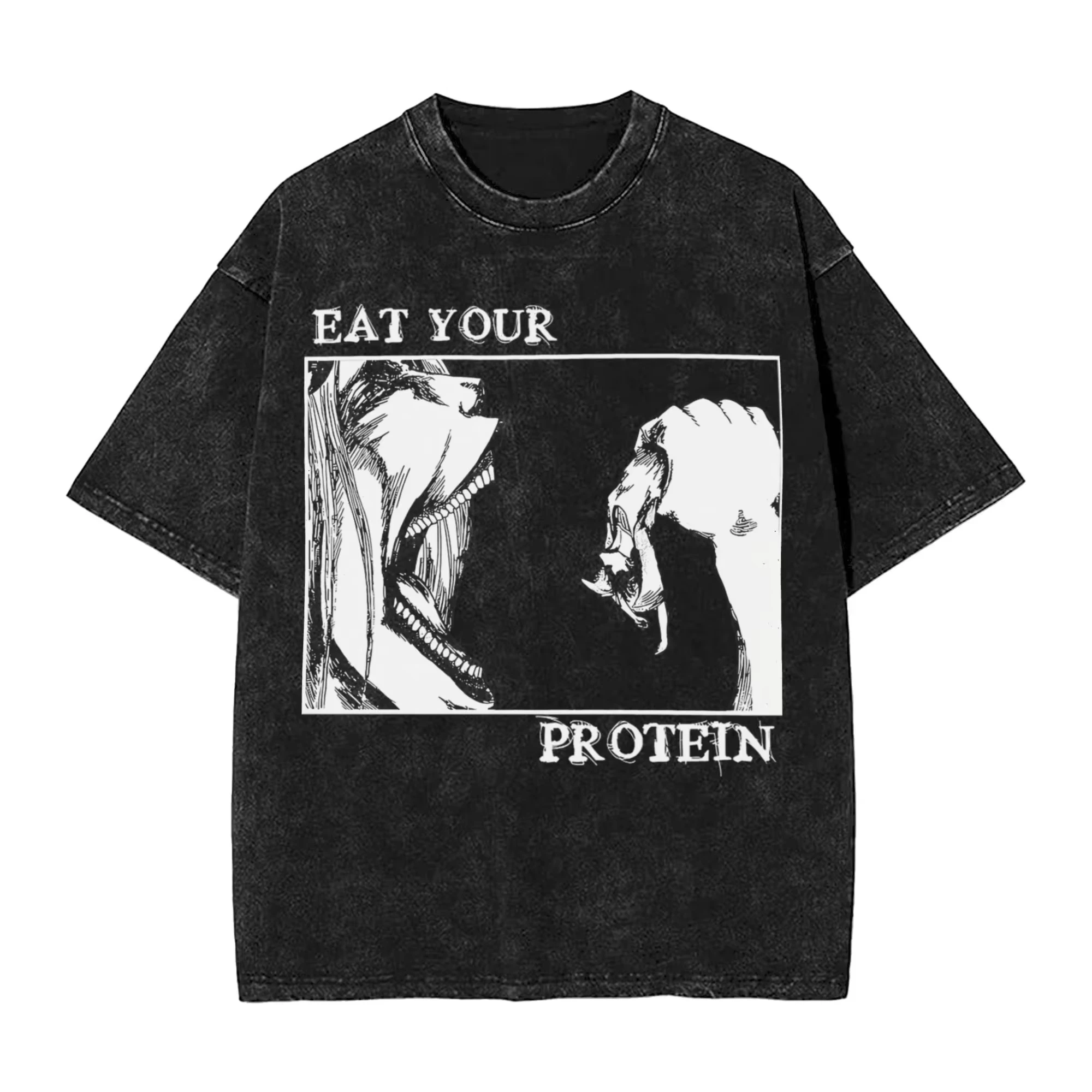 Camisetas lavadas Eat Your Protein Aot Eren Yeager Attack on Titan Hip Hop, camisetas geniales, ropa de calle y2k, camiseta unisex