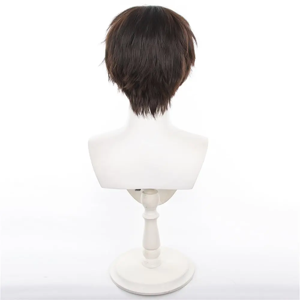 Anime Dark Brown Short Straight Wig for Women Men Halloween Cosplay Costume Wig