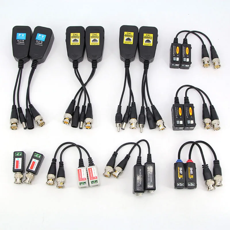 1pair 1080P 5MP 8MP 4K Passive RJ45 1CH Video Balun 2in1 BNC cable Power Supply cable Connector Twisted Camera