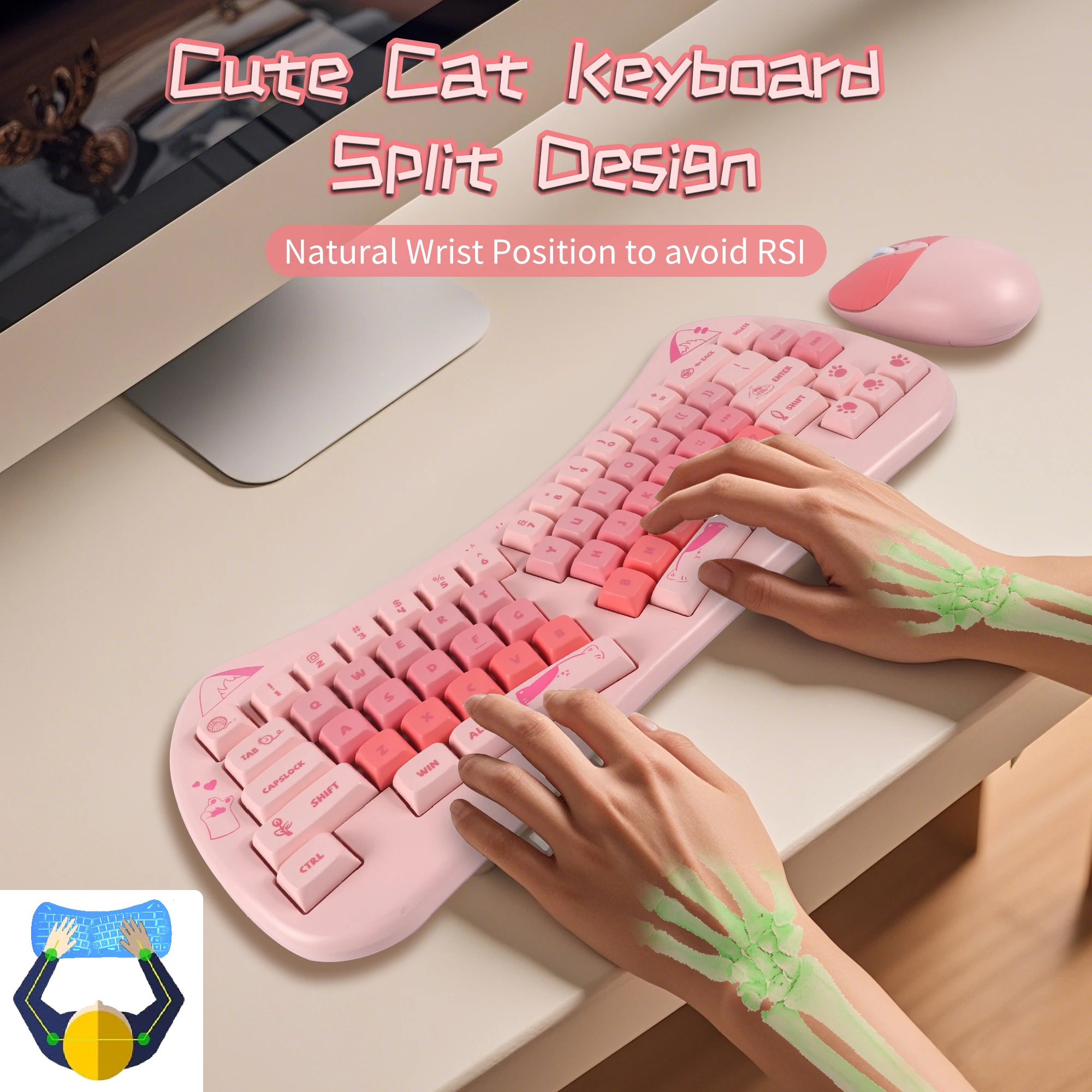 68 key Cat Ear Mechanical Keyboard Kit Acrylic Stacking Custom Colorful Cute Girl Wireless Office Gaming Keyboard Mouse