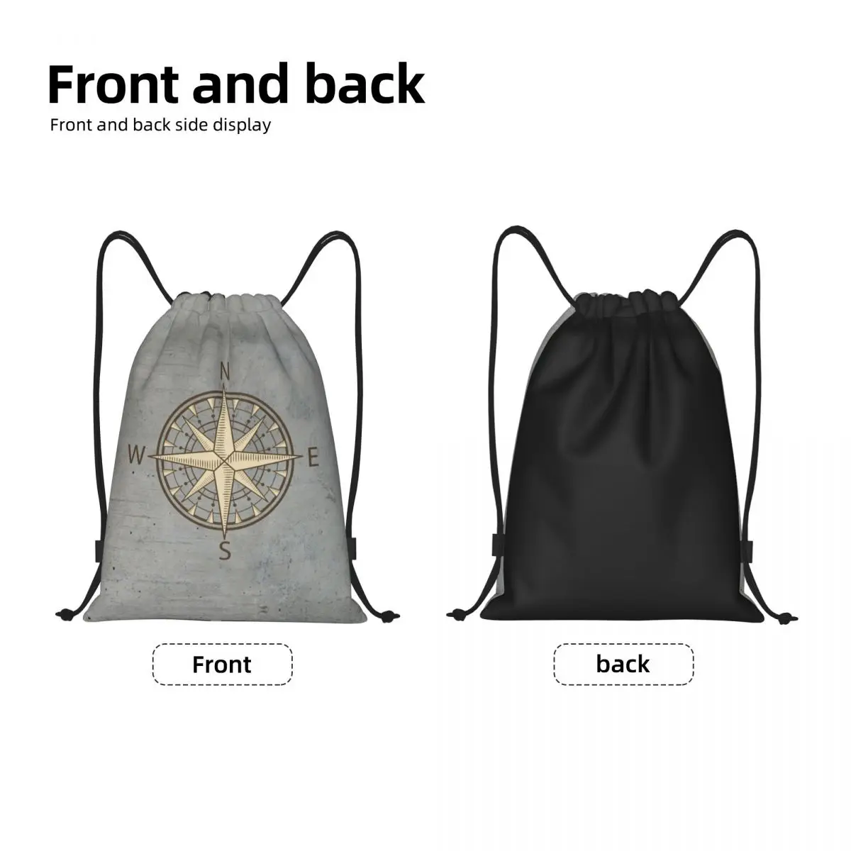 Custom Gray Compass Drawstring Bag Women Men Lightweight Nautical Sailing Sailor Sports Gym Storage Backpack