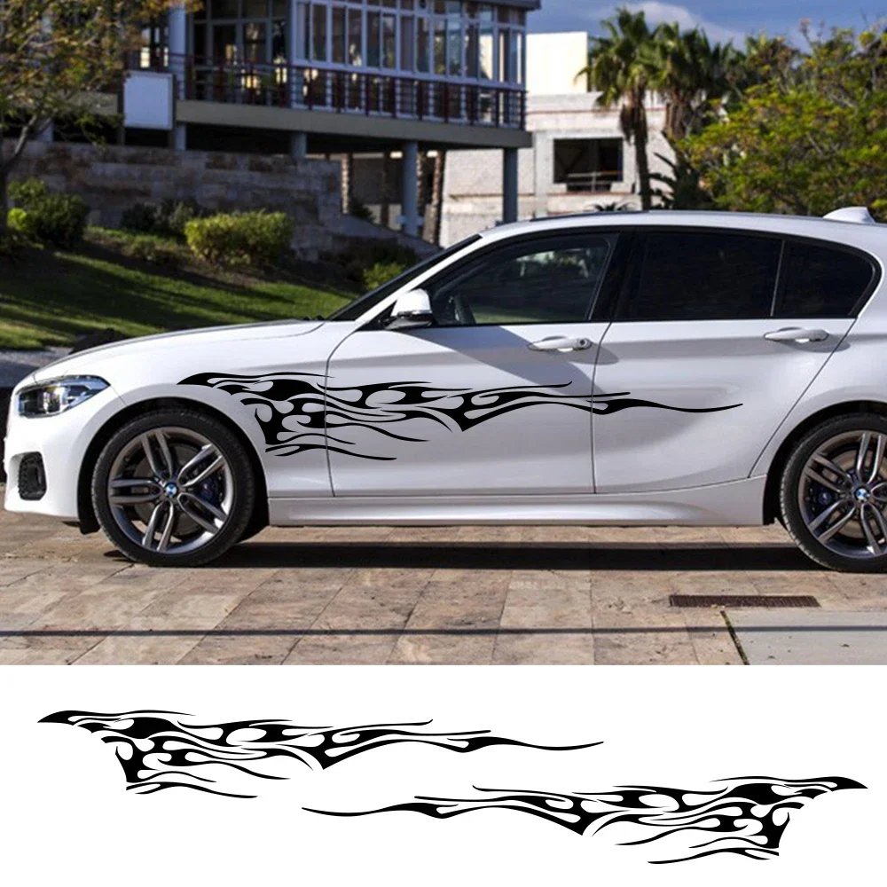 

2 шт., наклейки на боковую дверь автомобиля, виниловая пленка, автодекор, спортивный Стайлинг, наклейки, автомобильное пламя, большая графика, аксессуары для тюнинга автомобилей