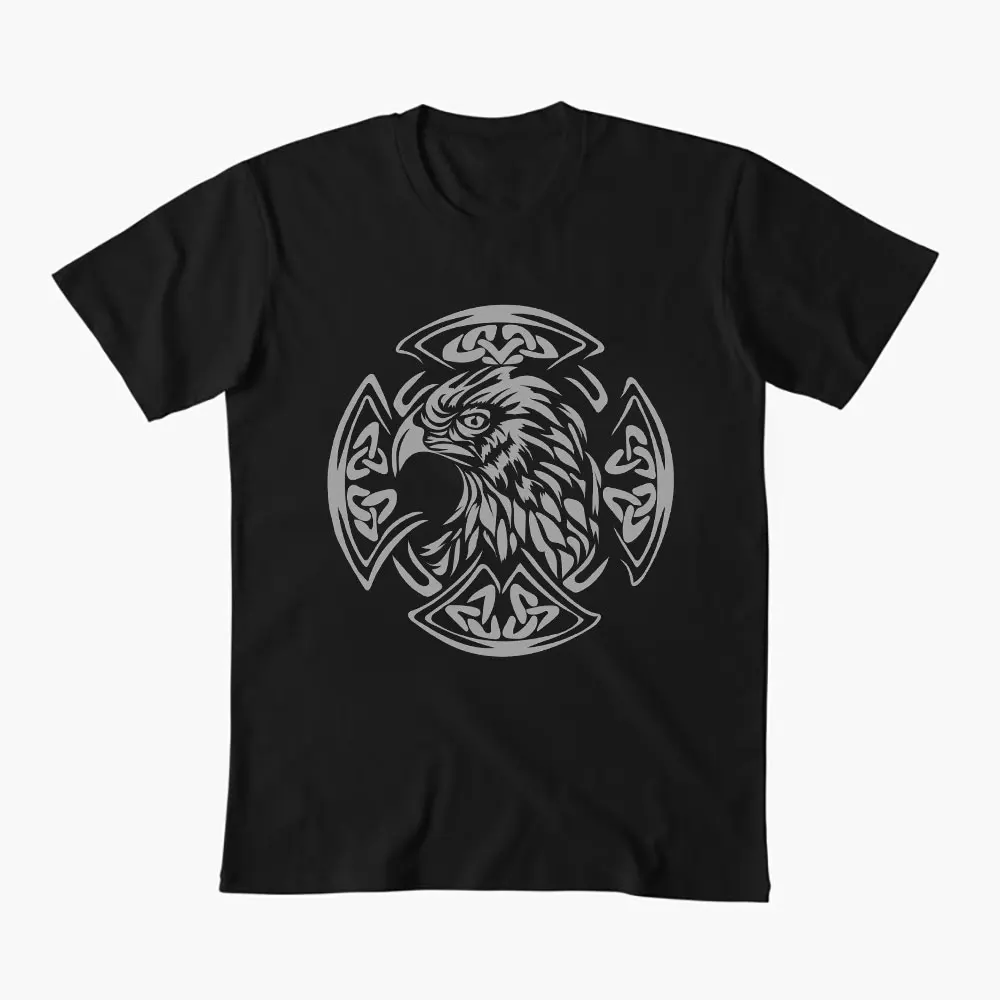 

Raven Viking Hawk War bird 0414 Nordic Gift T-Shirt Viking Runes Norse Myths Graphic clothes 100% cotton All size tops S-6XL